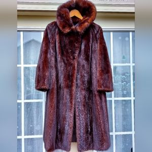 Luminous Brown vintage mink Fur Coat. Long Vintage Fur Coat